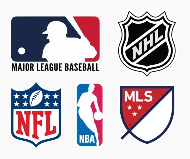 MILAN, ITALY - DECEMBER 21, 2018: Vector logo collection of the most popular team sports leagues in the U.S.A. including NFL and MLB and NBA clipart