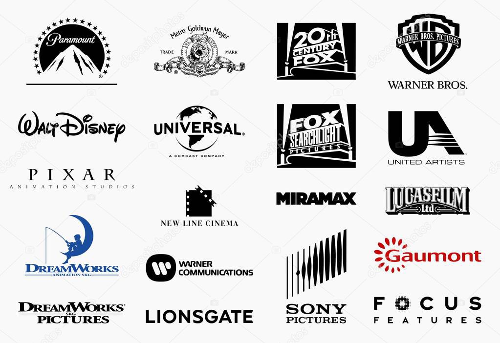 MILAN, ITALY - DECEMBER 21, 2018: Vector collection of the major film producer studios logos isolated on white background