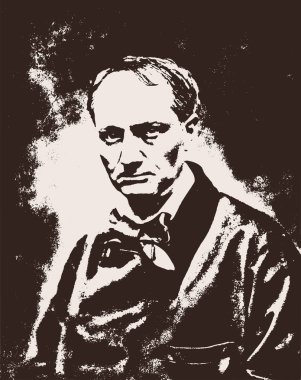 Vektör kaliteli grungy portresi ünlü Fransız çökmekte olan şair ve yazarın çiçek kötü Charles Baudelaire 
