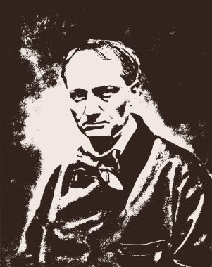 Vector high quality grungy portrait of the famous french decadent poet and author of The Flowers of Evil Charles Baudelaire  clipart