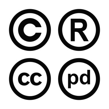 Vektör yüksek kaliteli semboller toplama telif hakkı tescilli ticari marka kamu malı ve creative commons sembolü seti 