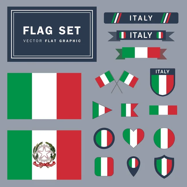 Vektor Hochwertige Set Sammlung Von Verschiedenen Italienischen Flagge Bezogenen Illustrationen — Stockvektor