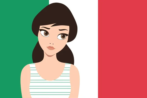 Векторна Ілюстрація Красивої Дівчини Брюнетки Перед Італійським Прапором Представляє Красу — стоковий вектор