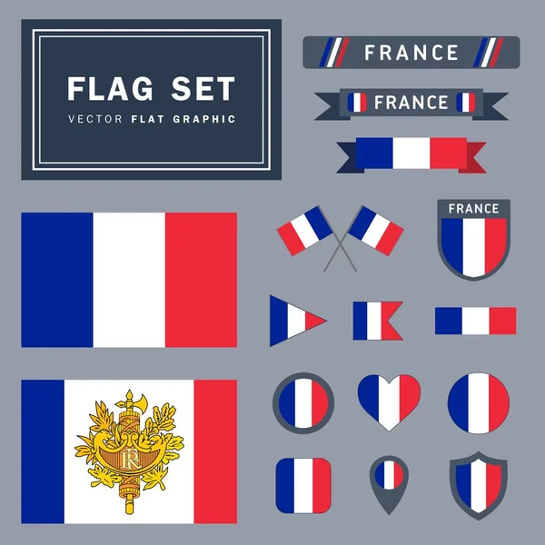 Vektor Set Sammlung Von Verschiedenen Frankreich Flagge Bezogenen Illustrationen Mit — Stockvektor