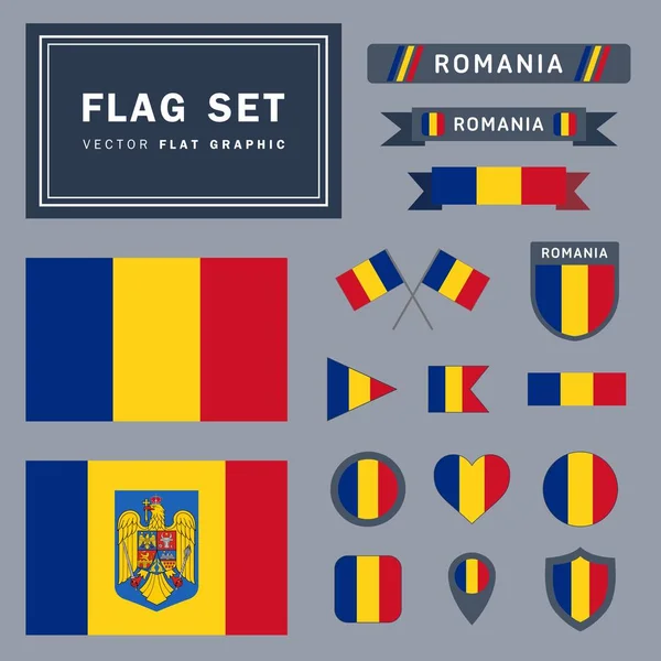 Vektor Set Sammlung Von Verschiedenen Illustrationen Zur Rumänischen Flagge Mit — Stockvektor