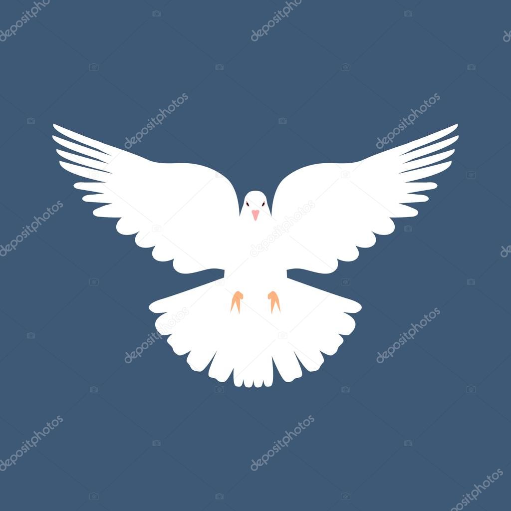 High quality vector illustration of the christian dove flying - purity of the faith representation. Isolated bird animal vector illustration