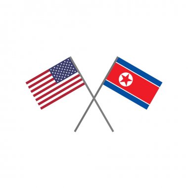 Amerikan (Abd) bayrağının vektör illüstrasyonu ve kore (Dprk) bayrağının işbirliği kavramını temsil eden birbirlerine geçişi