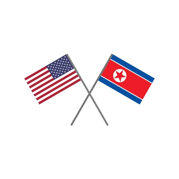Vektorová Ilustrace Americké Vlajky Usa Korejské Vlajky Dprk Která Vzájemně — Stockový vektor