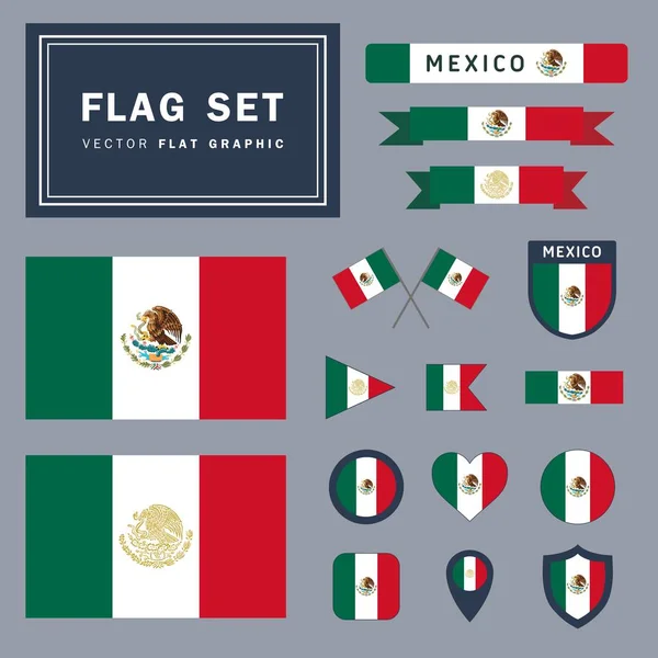 多用途に異なる形状を持つ16種類のメキシコ国旗関連イラストのベクトルセットコレクション — ストックベクタ