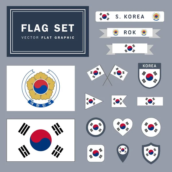 Sada Vektorových Set Různých Jihokorejských Příznaků Souvisejících Ilustrací Různými Tvary — Stockový vektor