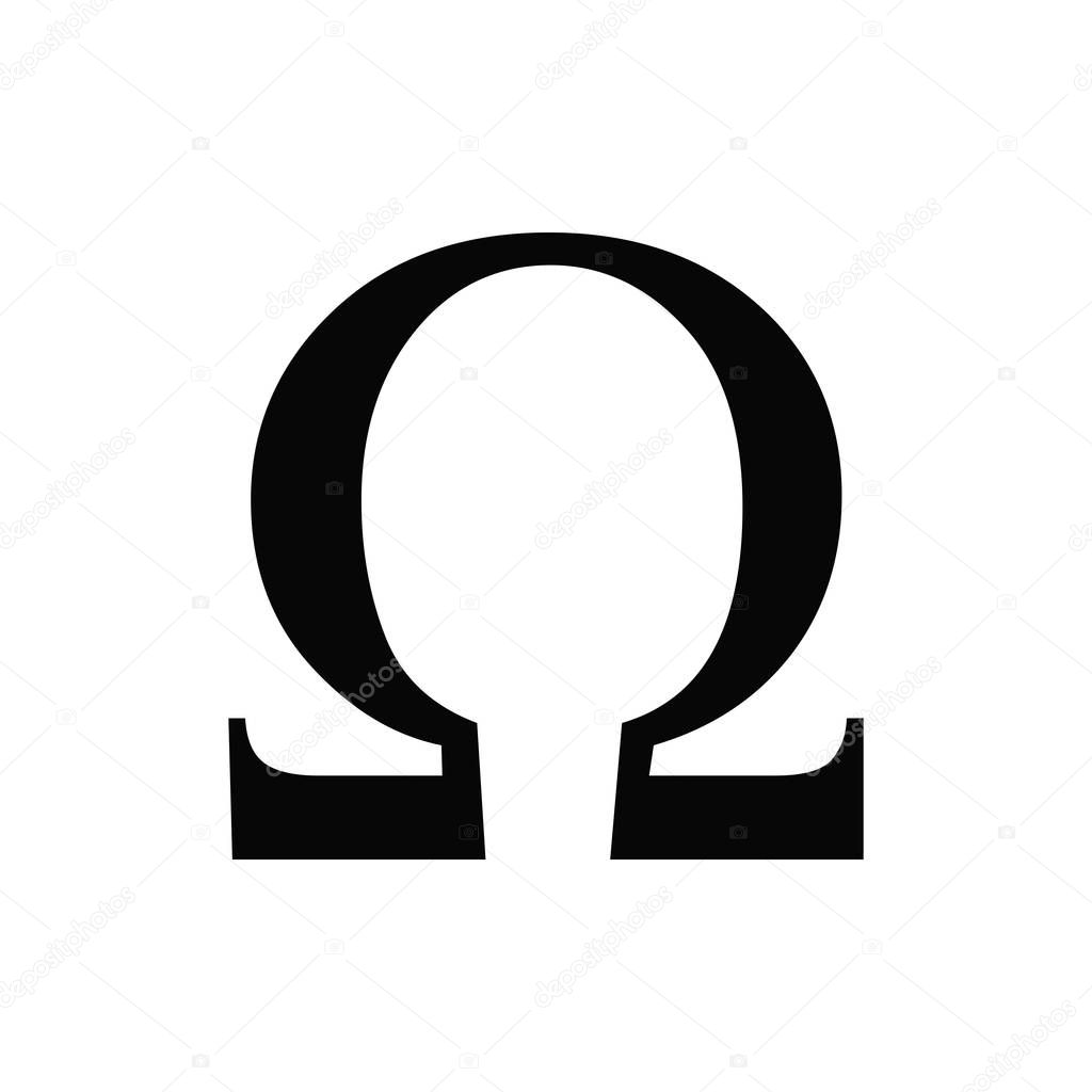 Vector illustration of the greek Omega letter. Black icon isolated on white background
