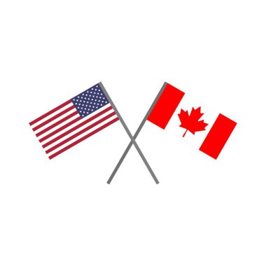 Amerikan (Abd) bayrağının vektör illüstrasyonu ve dostluk ve işbirliği kavramını temsil eden kanada bayrağı nın birbirini geçmesi