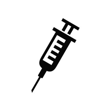 Vektör yüksek kaliteli simgesi. Düz stil siyah şırınga sembolü beyaz arka plan üzerinde izole. Sağlık ve tıbbi vektör değiştirilebilir simgesi 