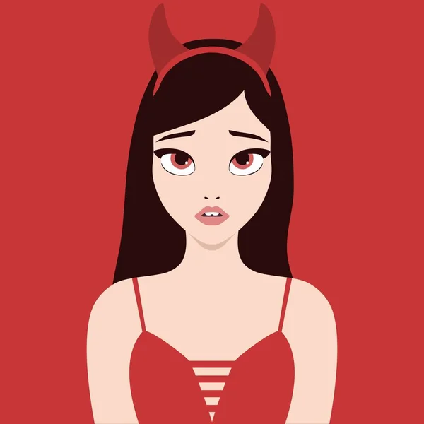Sexy She Devil Girl Red Outfit Vector Illustration Halloween Party — Stock Vector