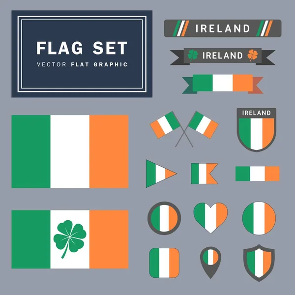 Vektor Set Samling Olika Irland Flagga Relaterade Illustrationer Med Olika — Stock vektor