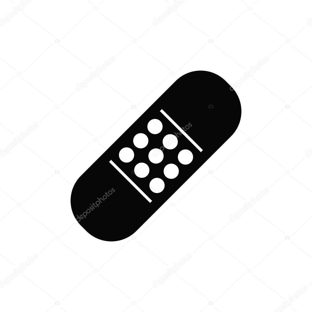 Vector high quality icon. Flat style black plaster (band aid) symbol isolated on white background. Healthcare and medical vector editable icon