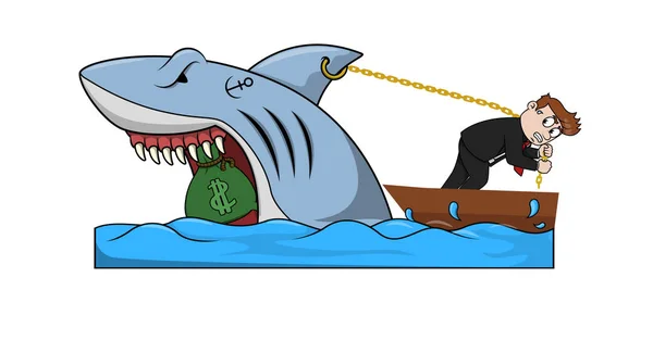 忙人得到了一条鲨鱼与钱 — 图库矢量图片