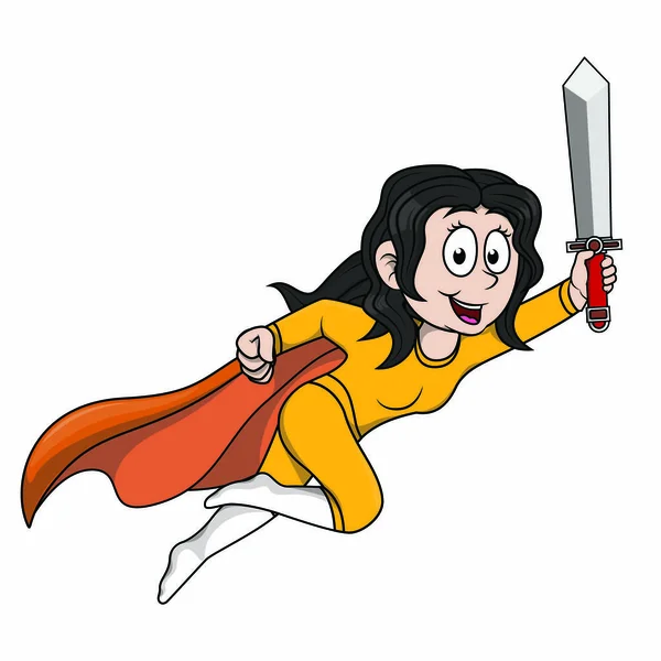 Kind Super Girl Holding Zwaard — Stockvector