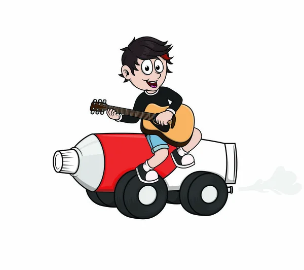 Niño Tocando Guitarra Con Pasta Dientes Coche — Vector de stock