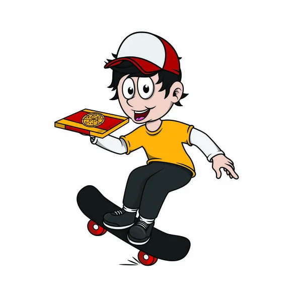 Homem Entrega Pizza Com Skate — Vetor de Stock