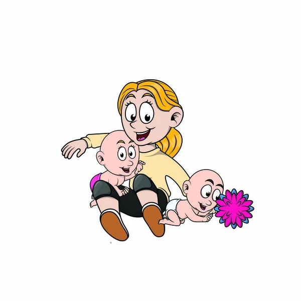 Baby Sitter Jouer Avec Deux Bébés — Image vectorielle