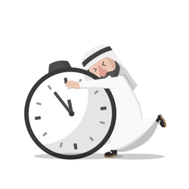 Dev bir saati kucaklayan Arap.