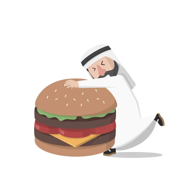 Arabian Hugging Giant Burger — Stock Vector