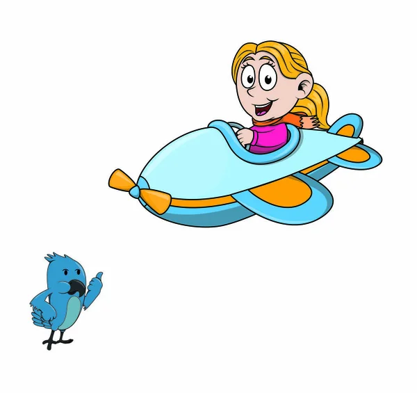 Girl Plane Bird Design Illustration — Stock Vector