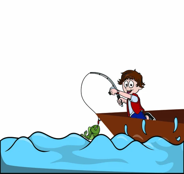 Chlapec Dostat Ryby Moři Design Ilustrace — Stockový vektor