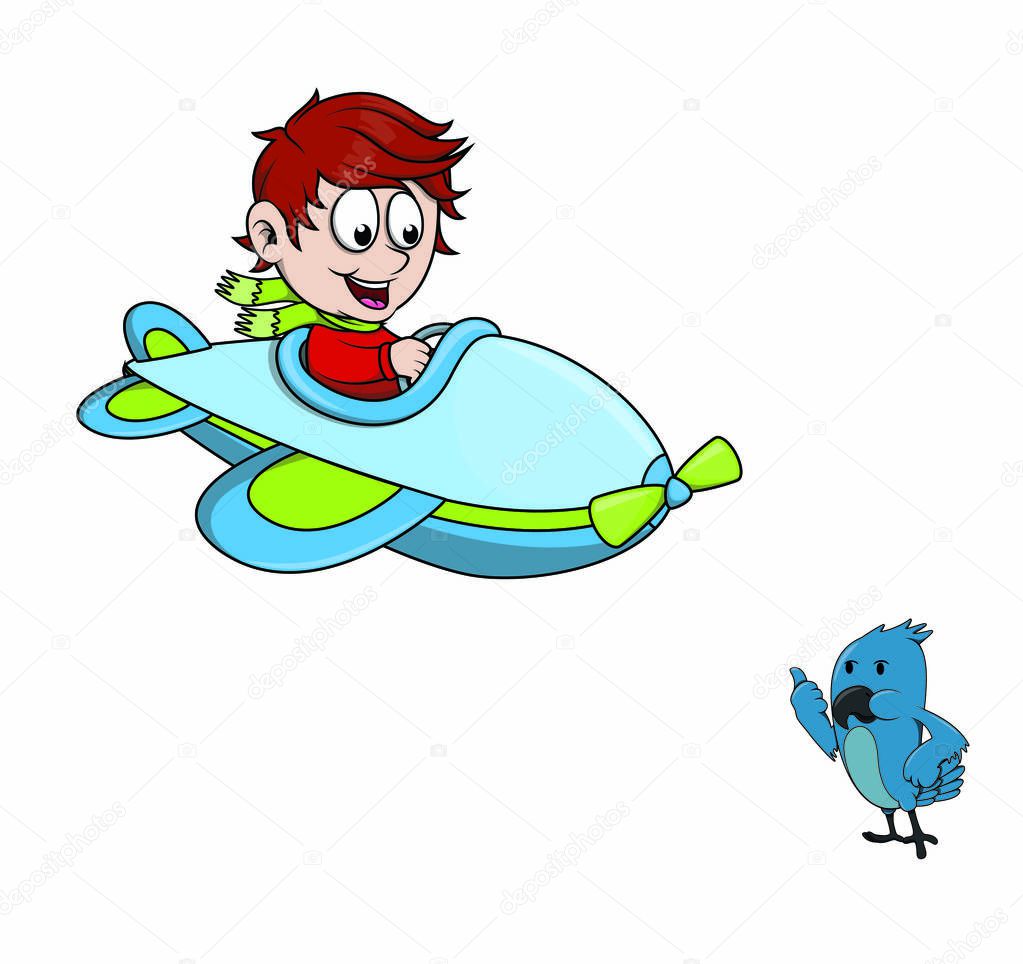 boy plane and bird design illustration
