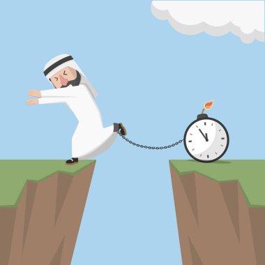 Uçurumun üstünde zaman kelepçeli bir Arap.