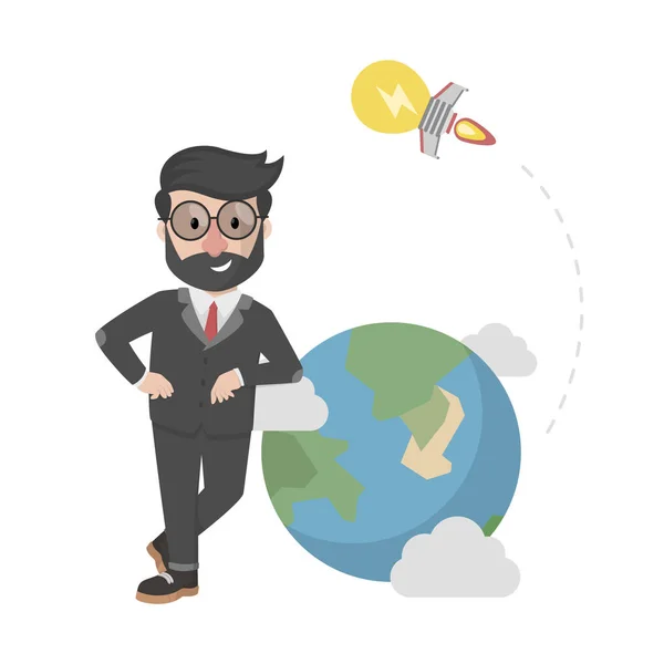 Bussinessman Leaning Earth Idea Bulb Royalty Free Stock Illustrations