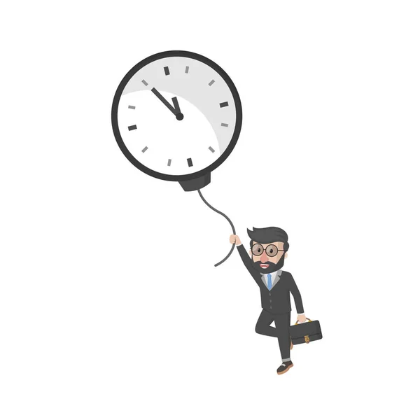 Hombre Negocios Volando Con Globo Reloj — Vector de stock