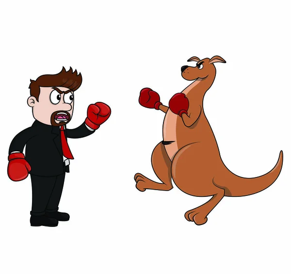 Businessman Boxing Fight Kangaroo — Stock Vector