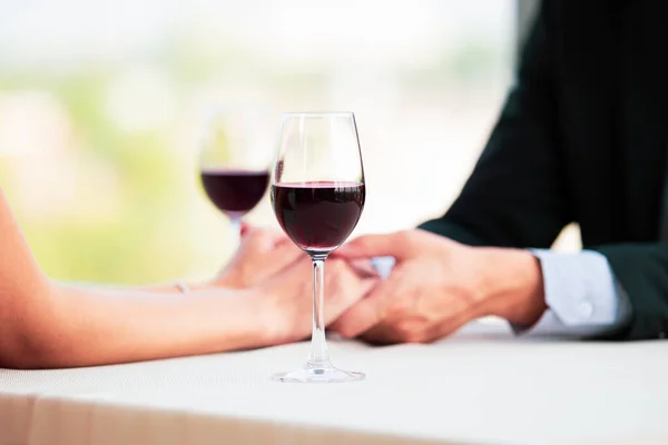 Husband Wife Having Lunch Drinking Red Wine Together Sky Bar — Stock Photo, Image