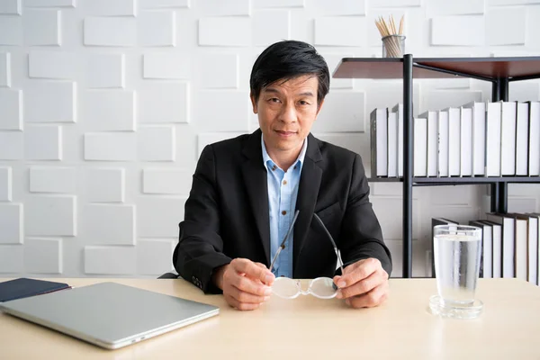 Stressful Senior Chief Executive Officer Relaxing His Office Take His — Stock Photo, Image