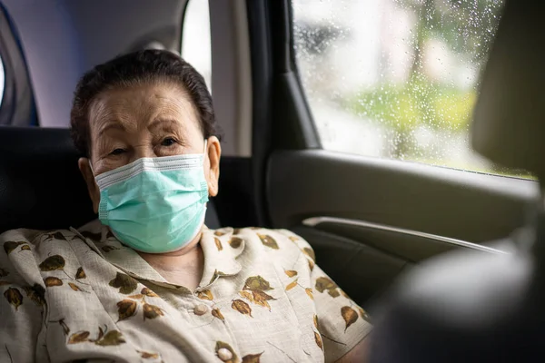 Muy Anciana Mujer Asiática Entre Años Edad Viaja Coche Personal — Foto de Stock