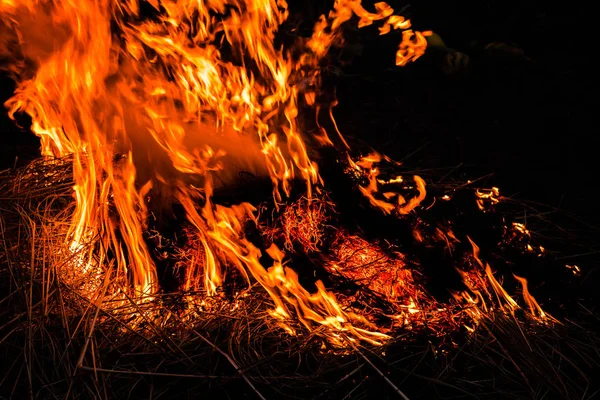 Gece Yangın Parlak Yandı — Stok fotoğraf