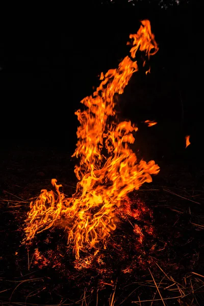 Gece Yangın Parlak Yandı — Stok fotoğraf
