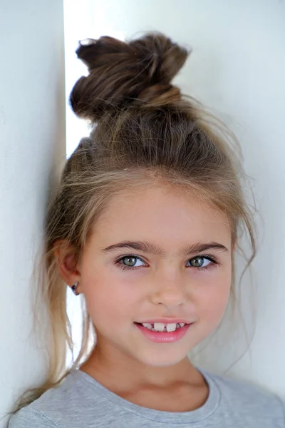 Portrait Little Girl Child High Hair — Stock Photo, Image