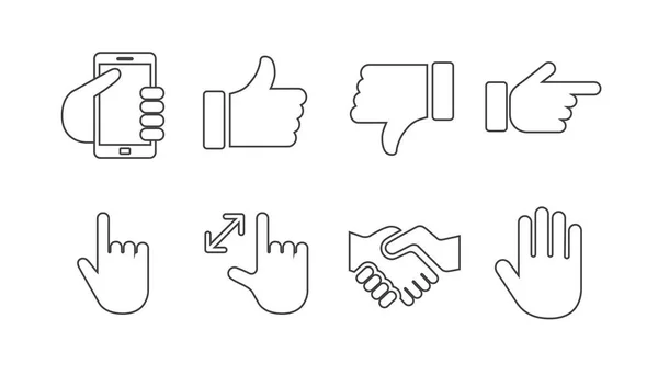 Hand and technology icon set with outlines — Stock Vector