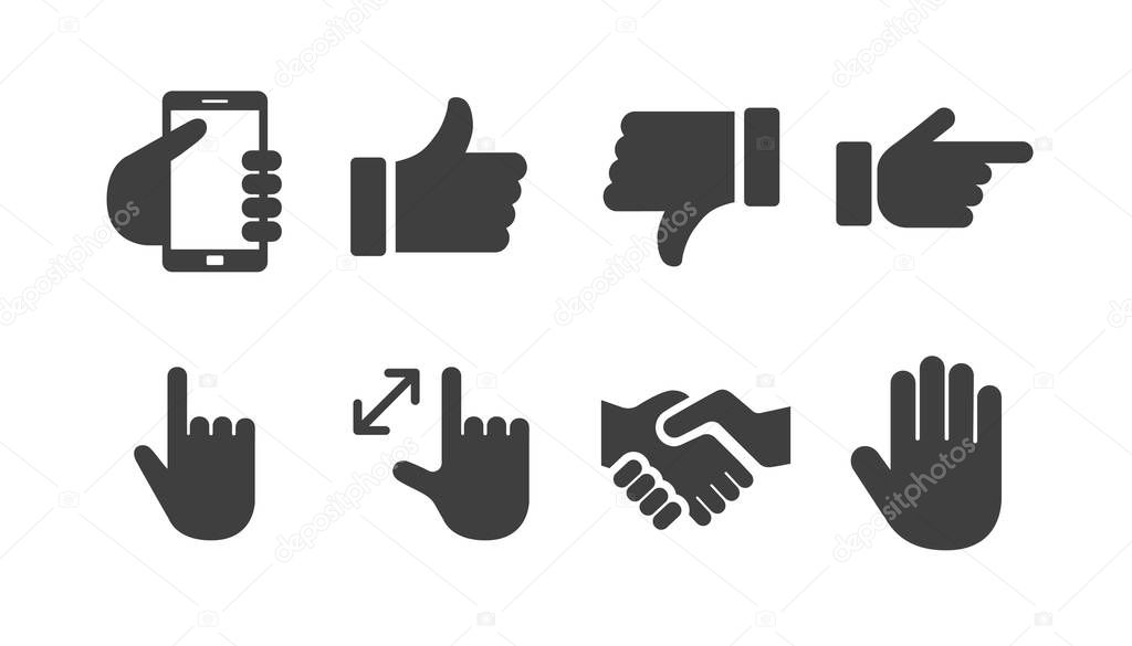 Hand and technology icon set with filled elements