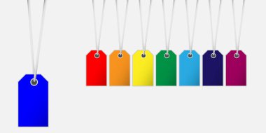 Fiyat etiketi etiketi ile asılı üst, üzerinde izole beyaz arka plan, vektör çizim cort farklı renklerde kümesi