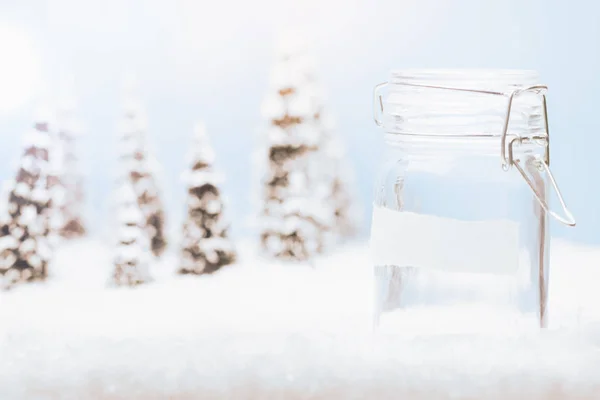 Prázdné Peníze Jar Sněhu Zimní Krajina Vánoční Ornament Dekorace Pozadí — Stock fotografie