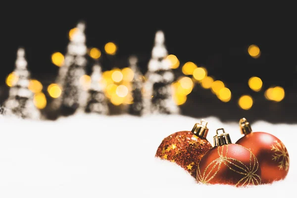 Christmas Bauble Still Life Snow Silent Black Night Background Bokeh — Stock Photo, Image