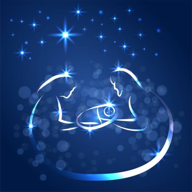 Noel Doğum sahnesi, Joseph ve Mary bebek İsa, tutan el çizilmiş kroki