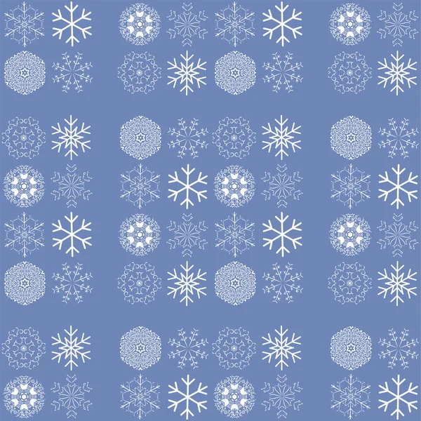 Patrón vectorial con copos de nieve sobre fondo azul. Fondo de invierno . — Vector de stock