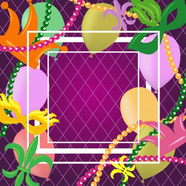 Mardi Gras için çerçeve şablonu. Vektör çizim