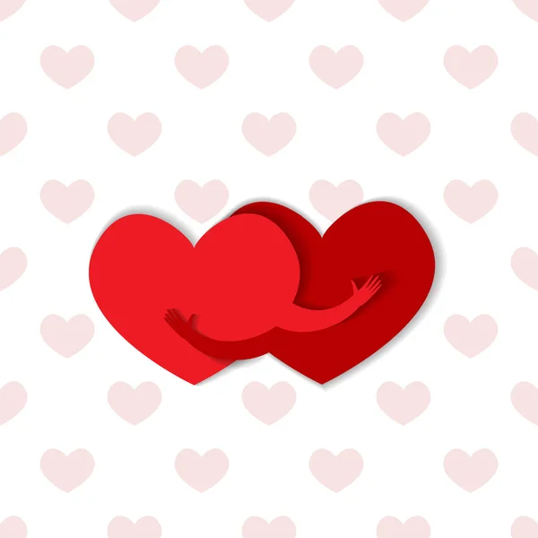 Ζευγάρι στην έννοια της αγάπης, δύο χαριτωμένο καρδιές αγκάλιασμα — Διανυσματικό Αρχείο