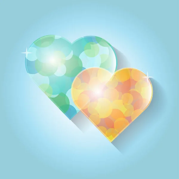 Δύο γυάλινες καρδιές σε κίτρινο και μπλε τόνο — Διανυσματικό Αρχείο